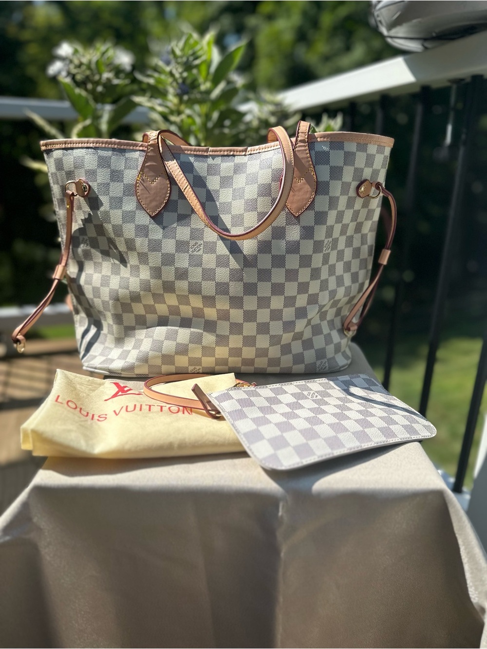 Designer inspired Damier Azur Checkered Tote with Pouch